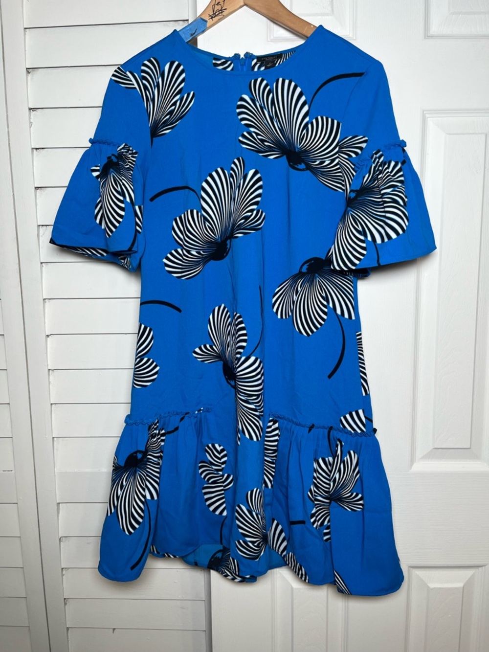Ann Taylor Factory Blue Poppy Floral Drop Waist Flounce Shift Dress Size 2 - Picture 3 of 16